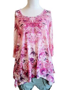 Y2K Boho pink floral blouse size medium by one world